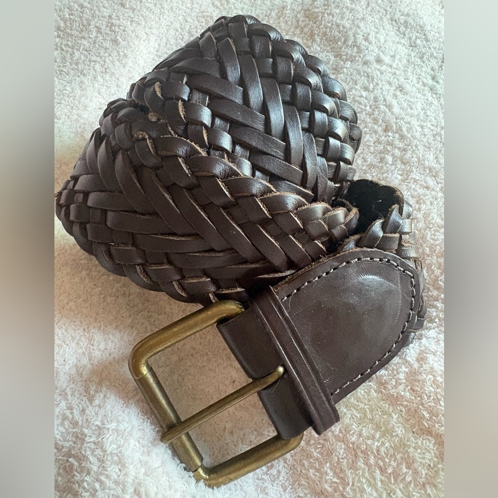 Brown woven leather belt EUC